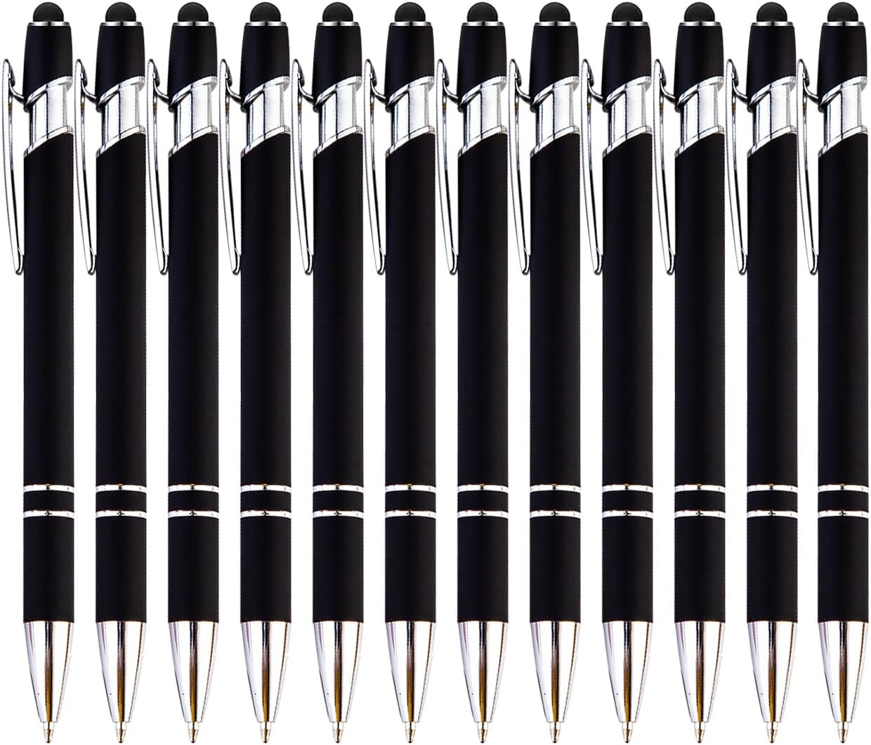 12 Pieces Black Ballpoint Pen with Stylus Tip, 2 in 1 Stylus Pen, Premium Metal