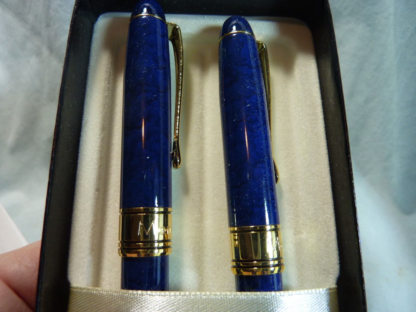 Pair of Montefiore Pens Blue with Gold Trim-NOS-New Ink Refills