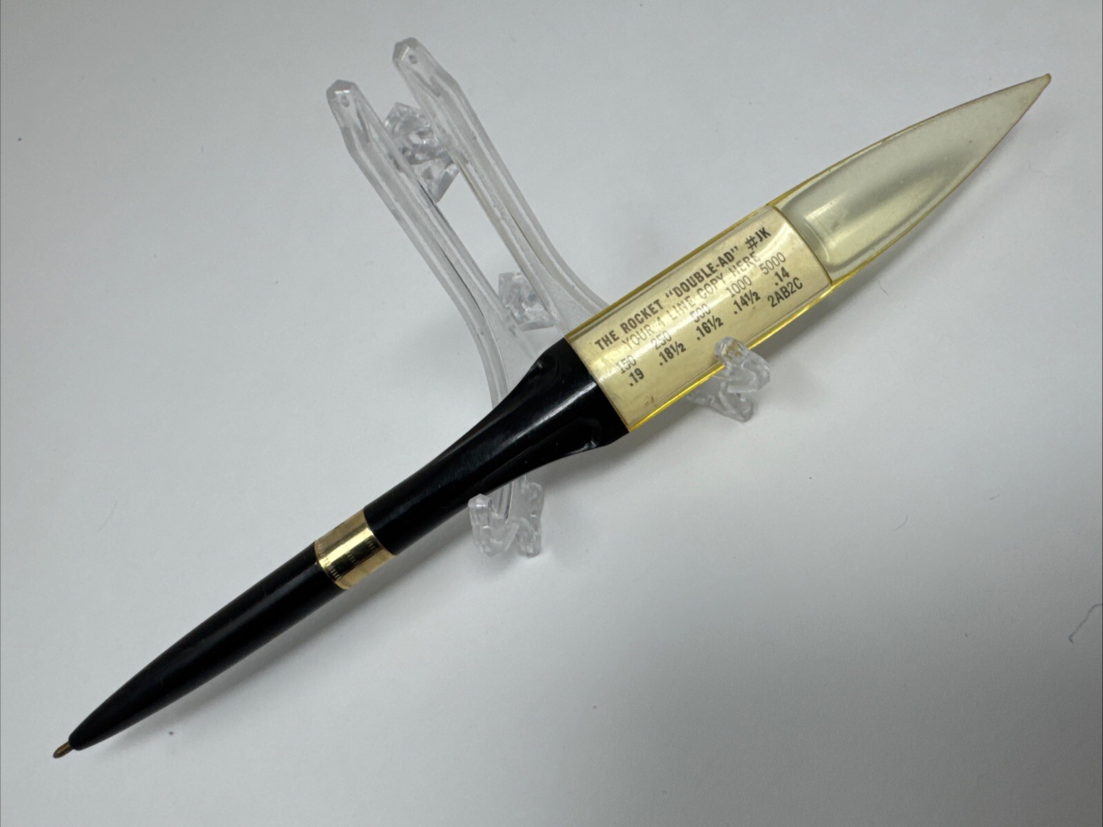 Vintage The Rocket «Double-Ad» Advertising Pen Acrylic Letter Opener Ballpoint