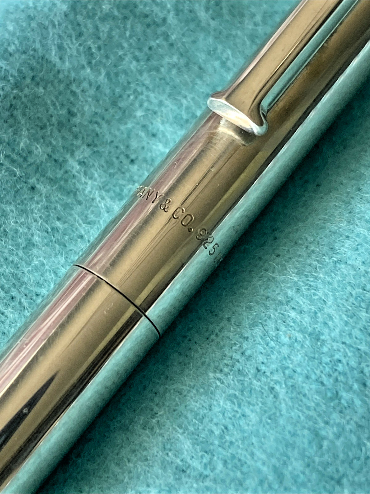 Vtg Tiffany & Co. Sterling Silver 925 T Clip Ballpoint Pen Black Ink Pouch & Box