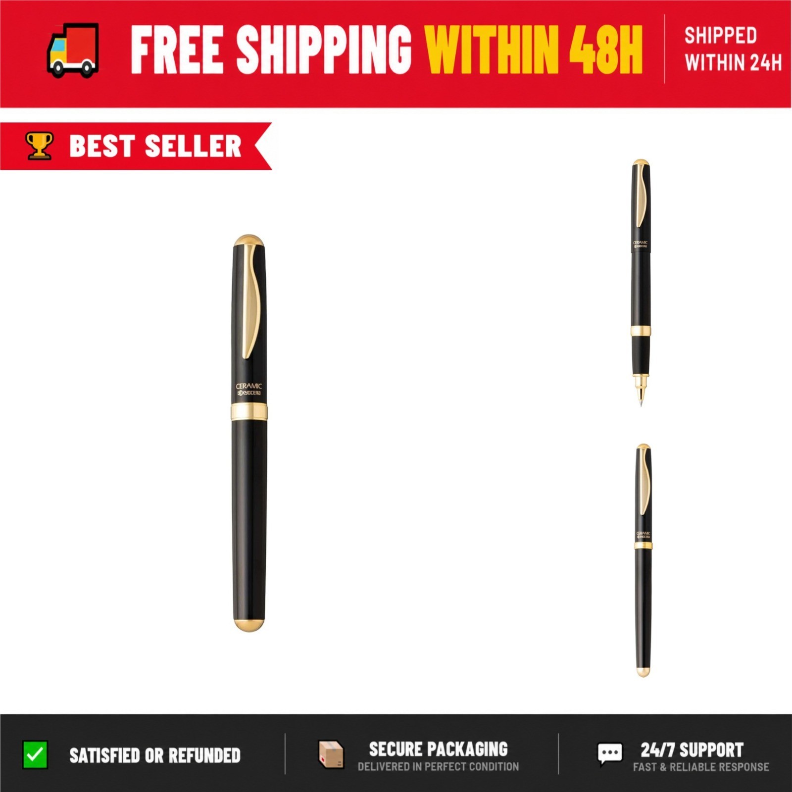 KYOCERA Wide Ceramic Ballpoint Pen – Smooth Black Ink Writing Tool
