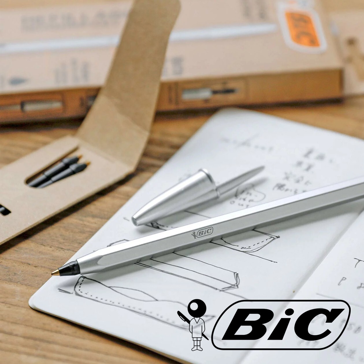BIC Aluminum Body Refillable Cristal Re’new Ball Point Pen 1.0mm with 2 Refills