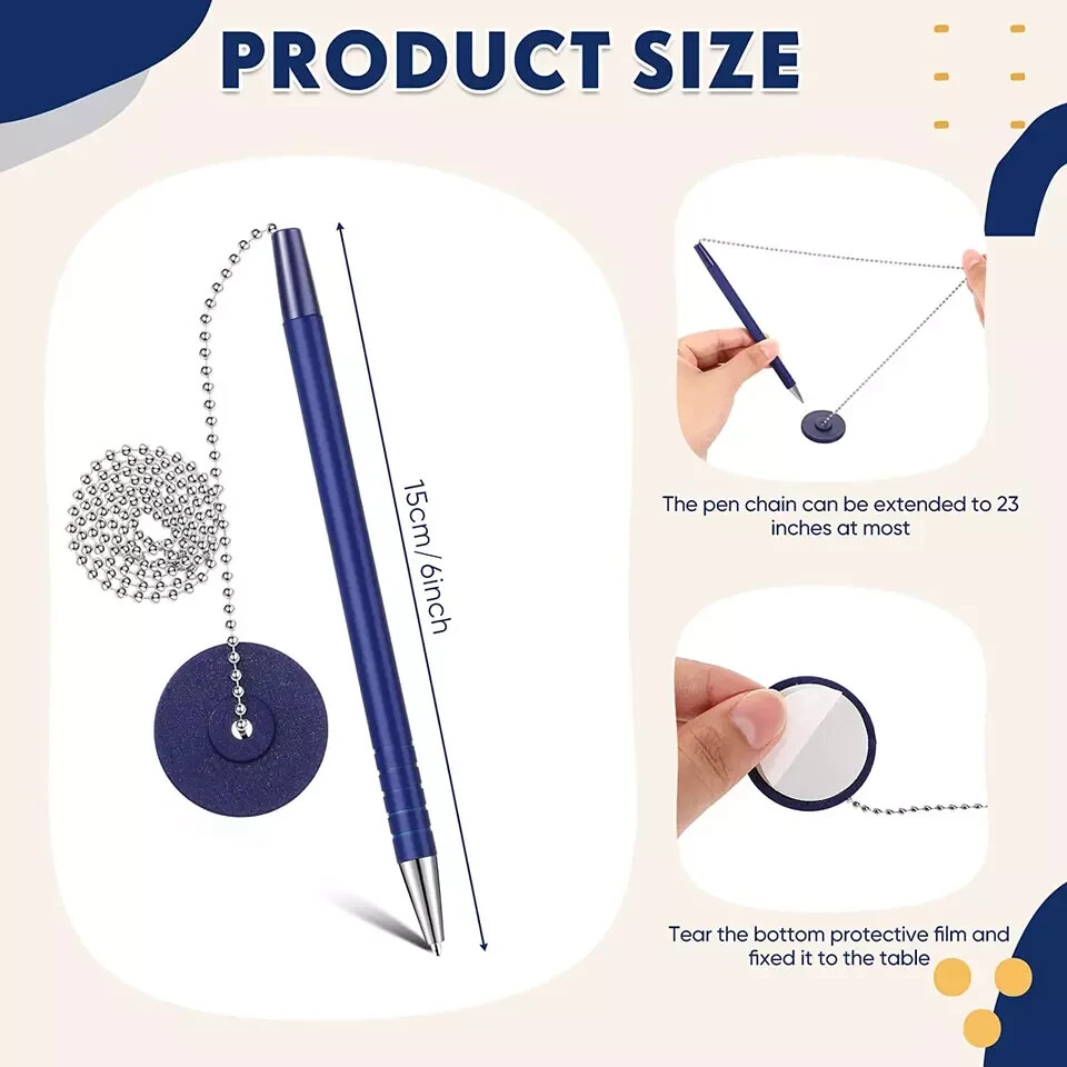 6 Pcs Secure Pen with Adhesive Pen Chain and Security Pen Holder for Home Office