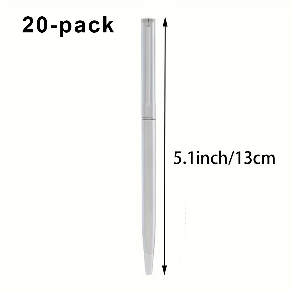 Set of 20 Elegant Silver Stainless Steel Ballpoint Pens – Durable, Medium Nib, T