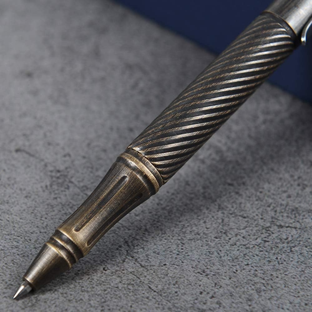 Twisted Lines Solid Brass Bolt Action Ballpoint Pen – Elegant Retro Black