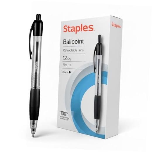 Retractable Ballpoint Pens, Fine Point, Black Ink – Smooth, Reliable 12 Pack