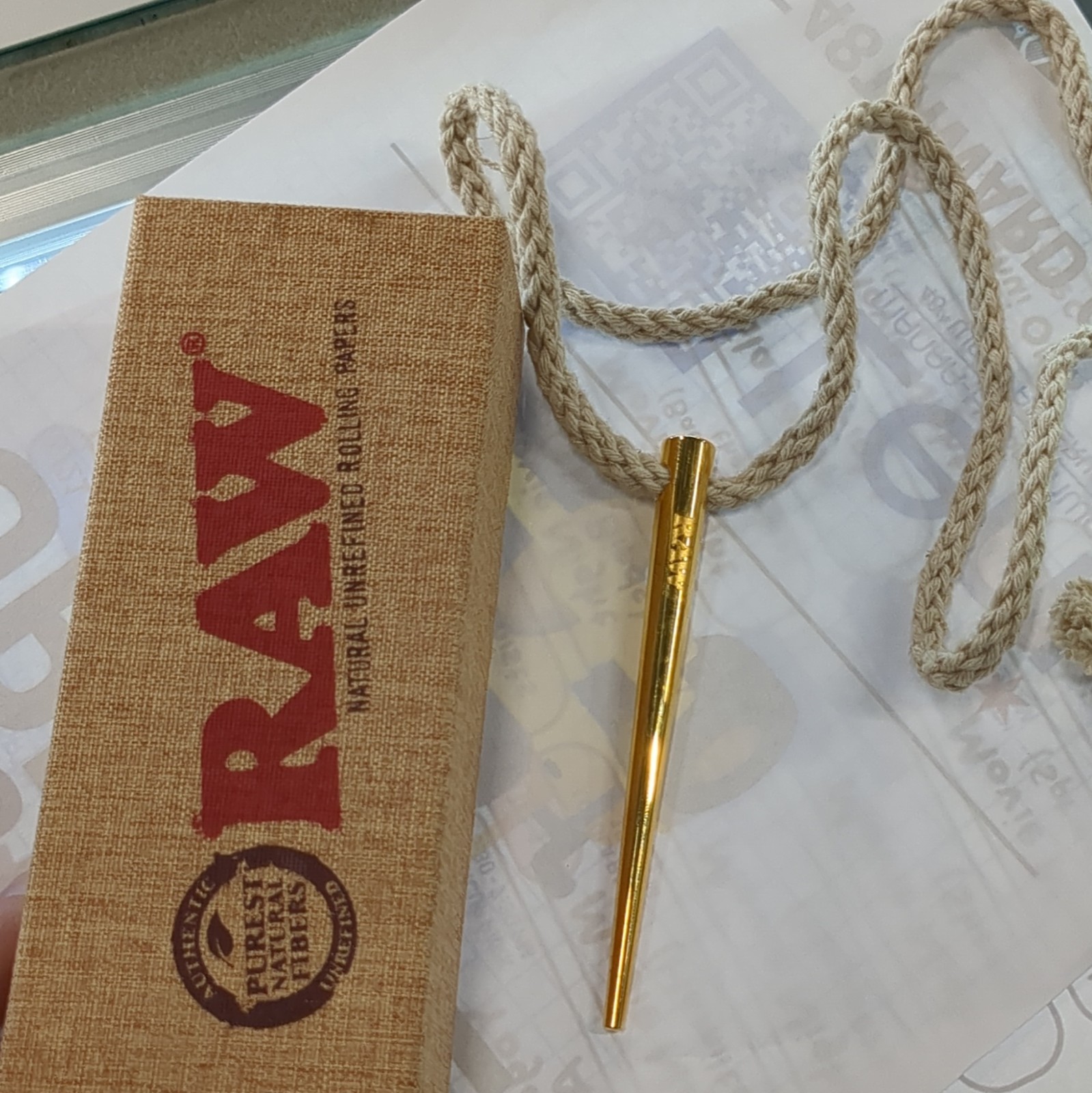 RAW Metal Gold Tone Ballpoint Pen Gold Ink w/ String & RAW Branded Box