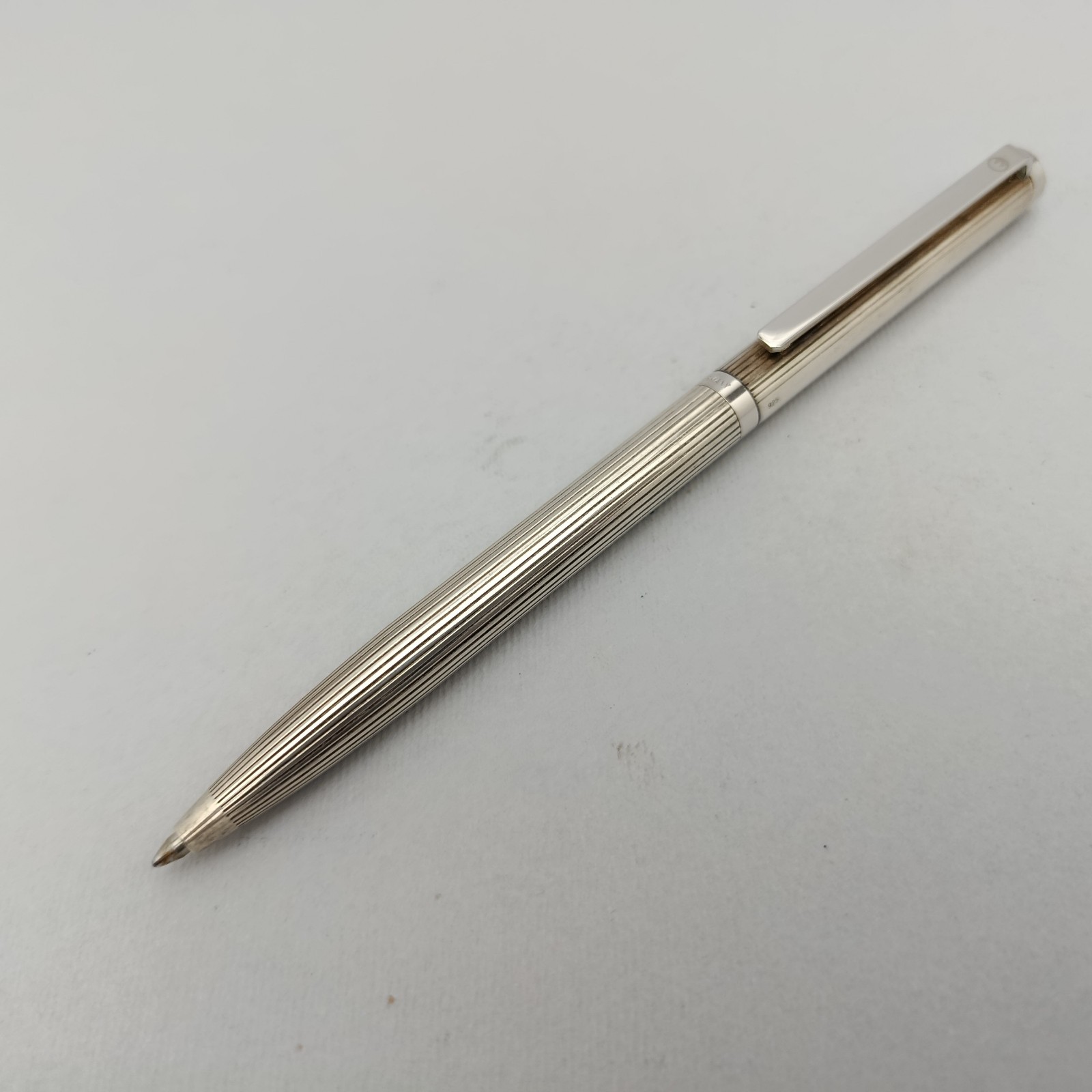 WALDMANN STERLING SILVER 925 TWIST PINSTRIPE BALLPOINT PEN VINTAGE EXCELLENT