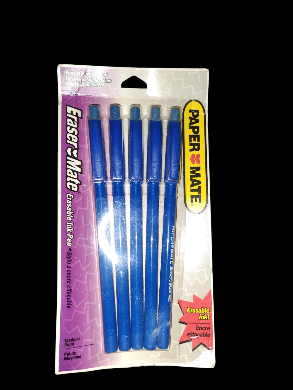 Vintage Paper Mate Eraser Mate Erasable Pens Medium Point Blue Ink 1997 NOS