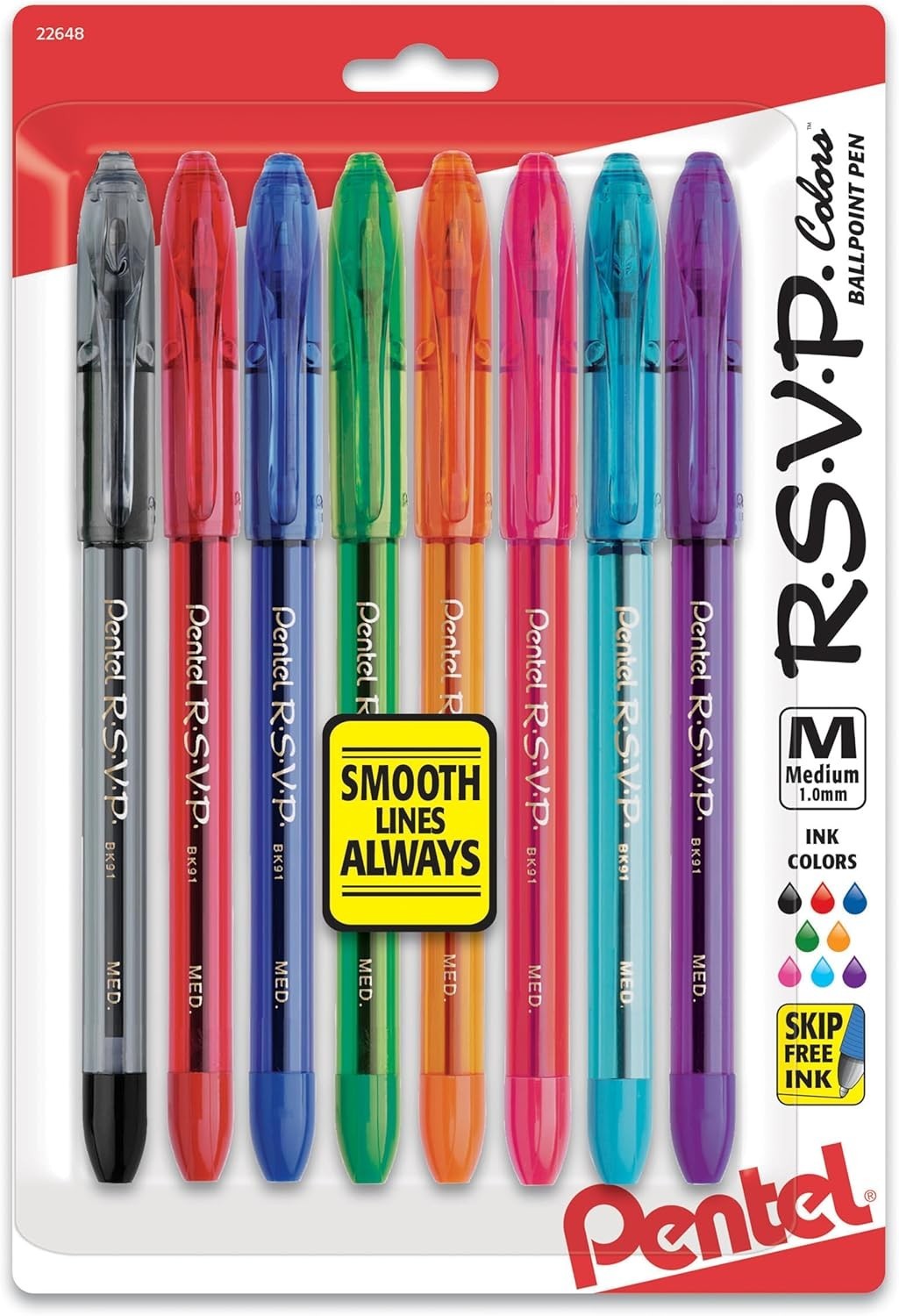 Ergonomic Ballpoint Pens – 1mm, Assorted Barrels, 8 Count for Stylish Writing