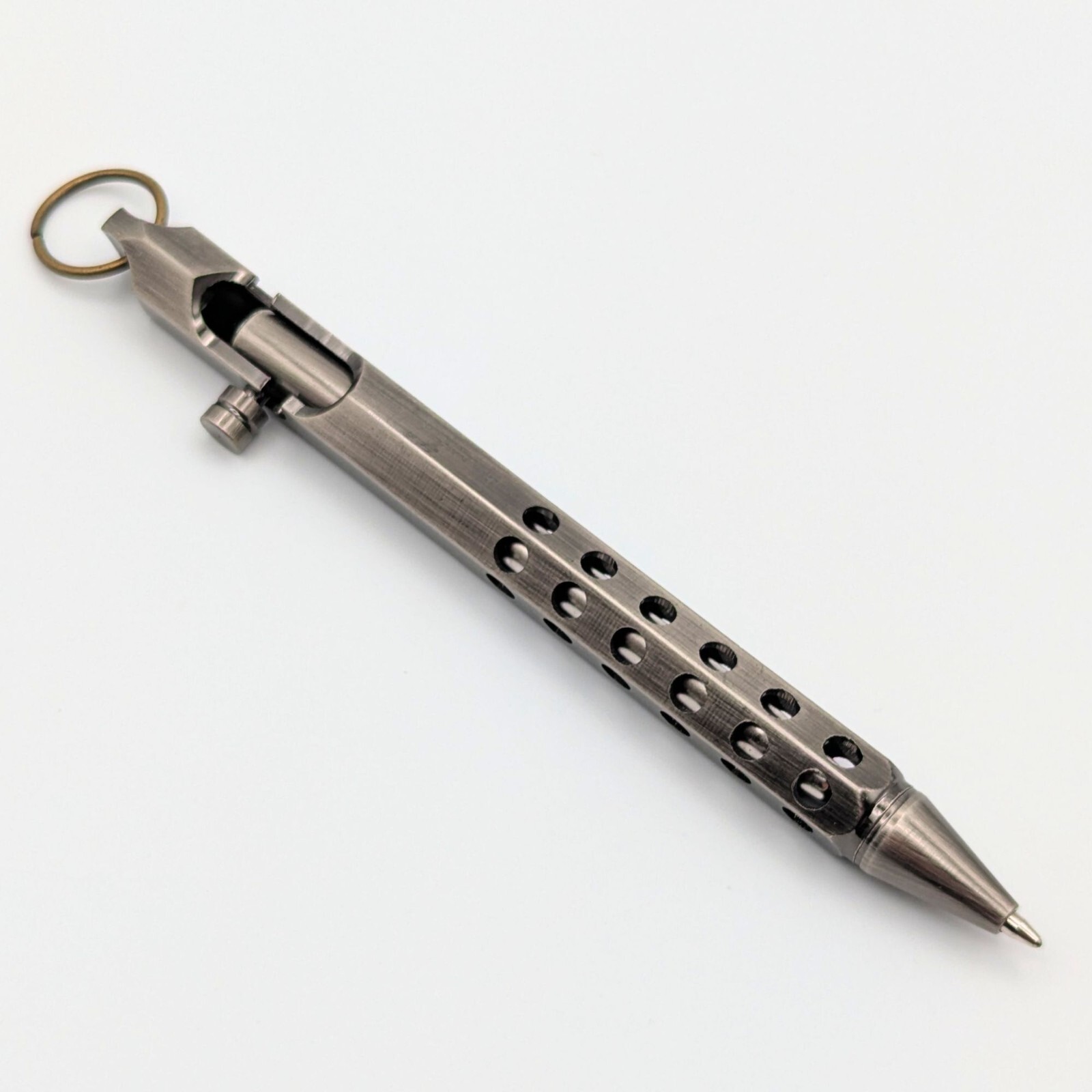Bolt Action Ballpoint Pen Solid Brass EDC Six-edge Brushed Gunmetal – Great Gift