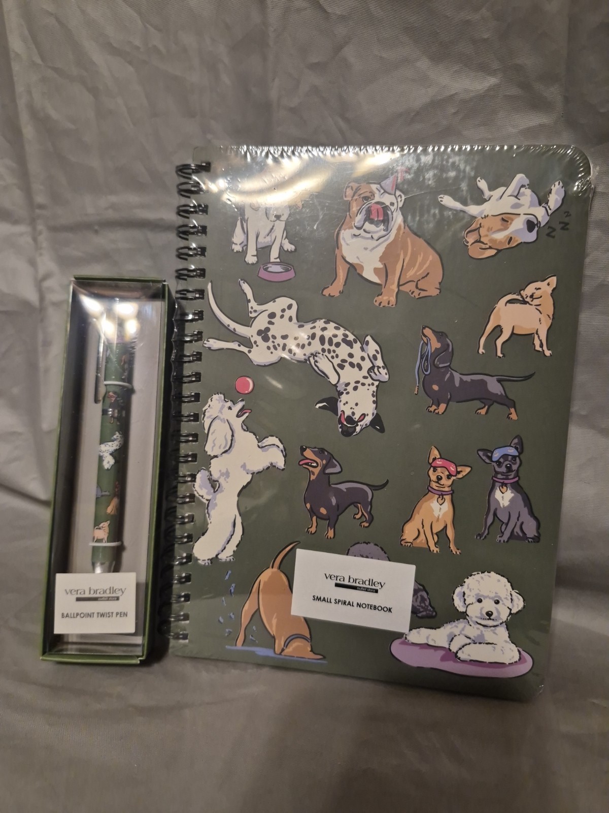 Vera Bradley Dog Park Ballpoint Twist Pen And Small Spiral Notebook New