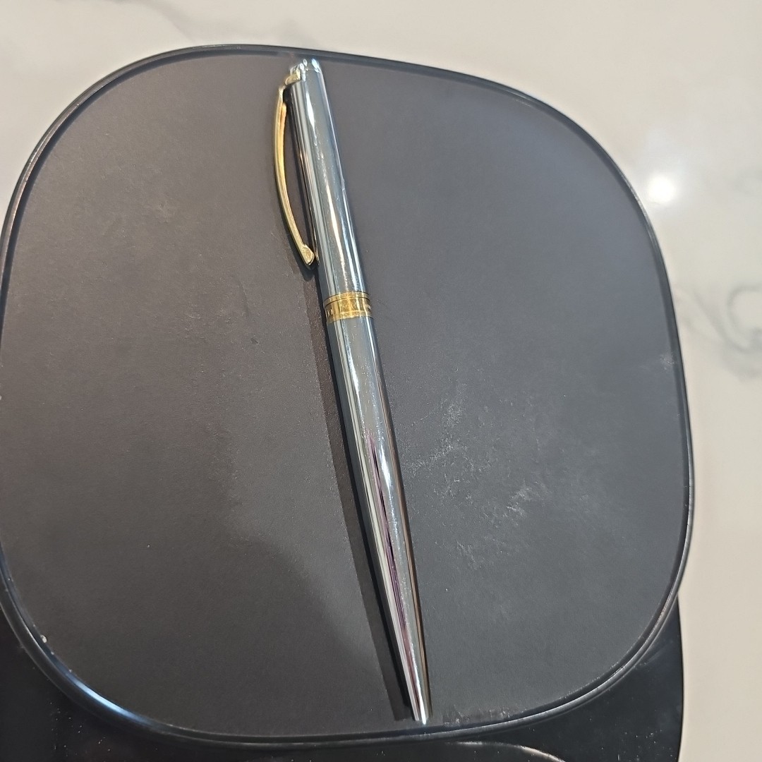 Tiffany & Co Two tone T-Clip Ballpoint Pen Chrome Steel Gold Plated Trim.