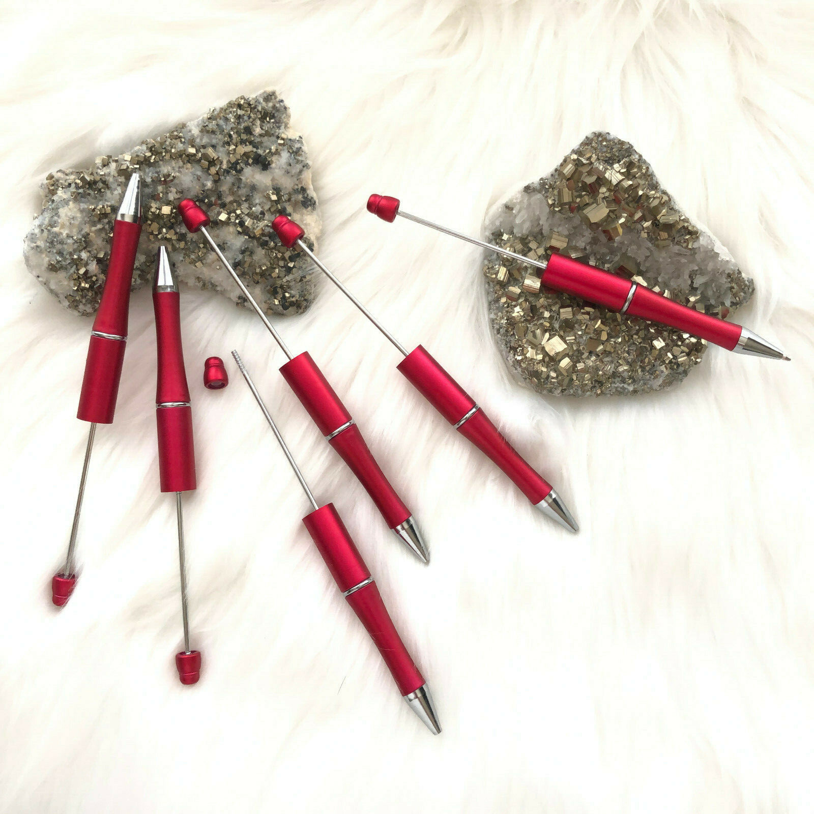 Beadable Plastic Pen Retractable Writing Instrument DIY Craft Beaded Pen Red