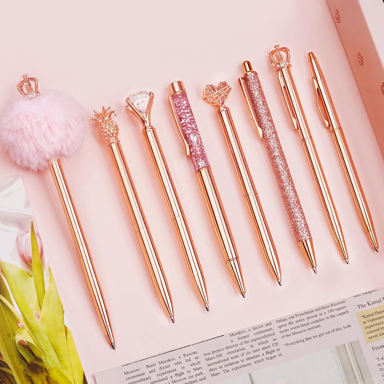 8Pcs Ballpoint Pens Set Metal Crystal Diamond Pen Glitter for Journaling Pen Bli