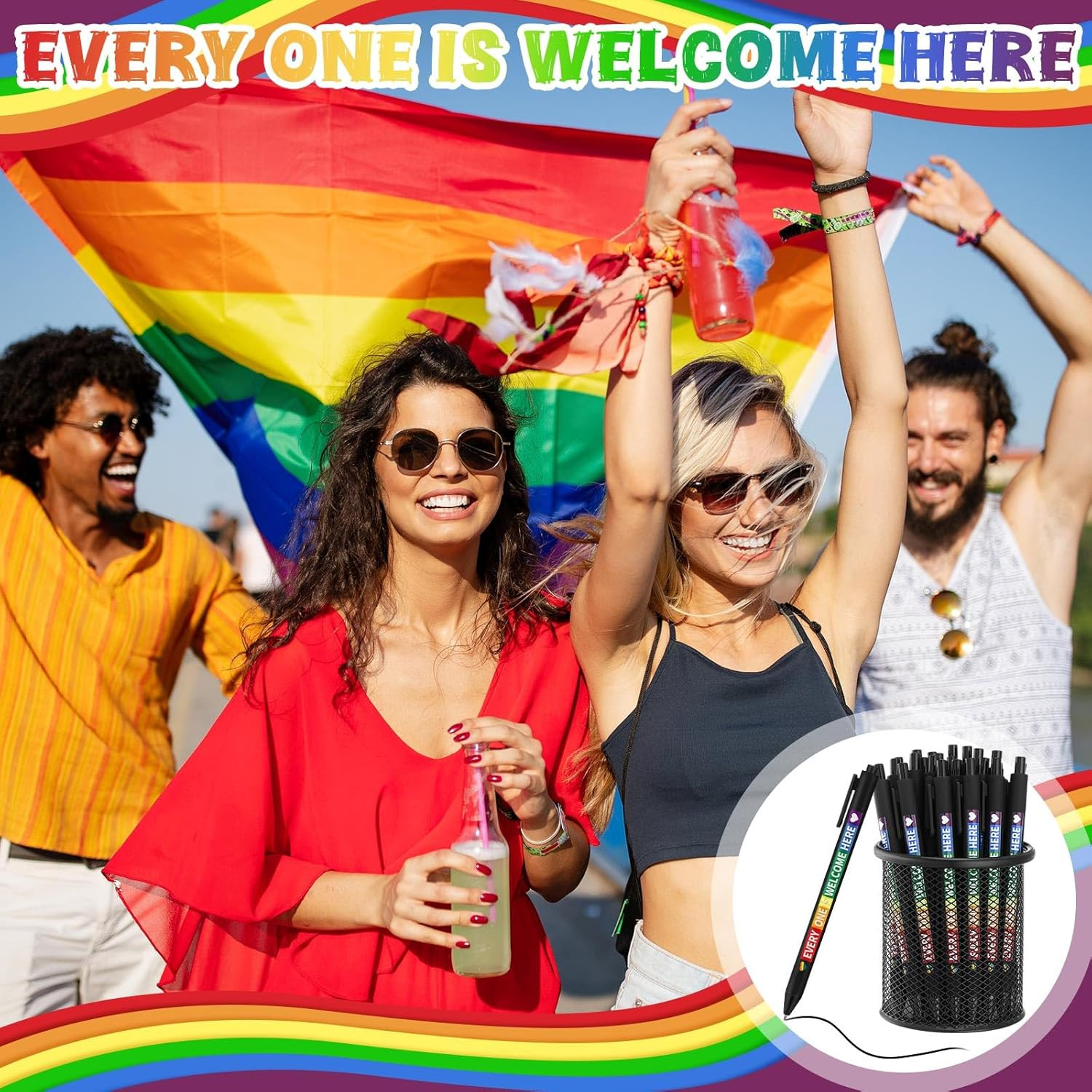 48 Pcs Pride Ballpoint Pen Month Lgbtq Rainbow Party Favors Black Ink Retractabl