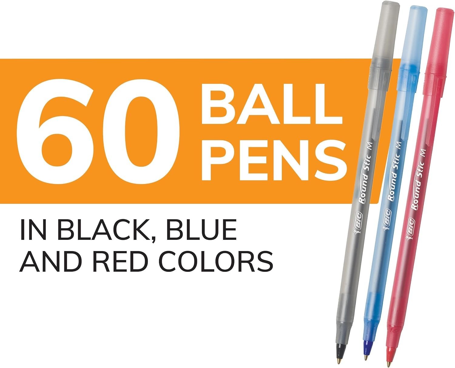 Round Stic Xtra Life 60-Count Assorted Ballpoint Pens – Smooth Writing & Comfort