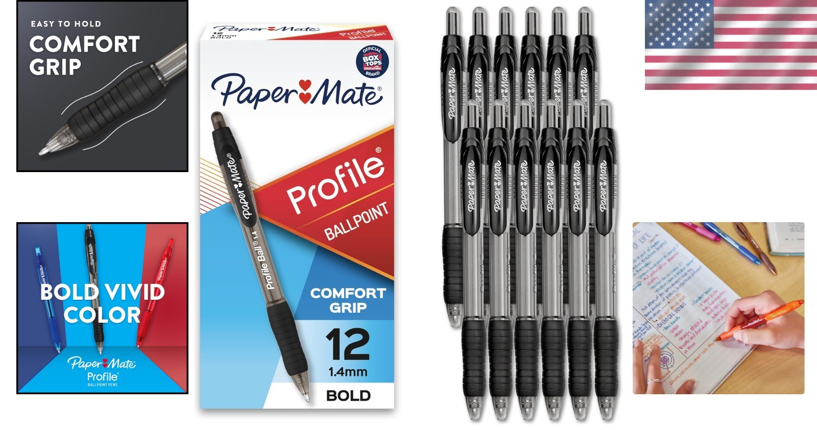 Everyday Writing with Profile Retractable 1.4mm Bold Black Pens, 12 Count