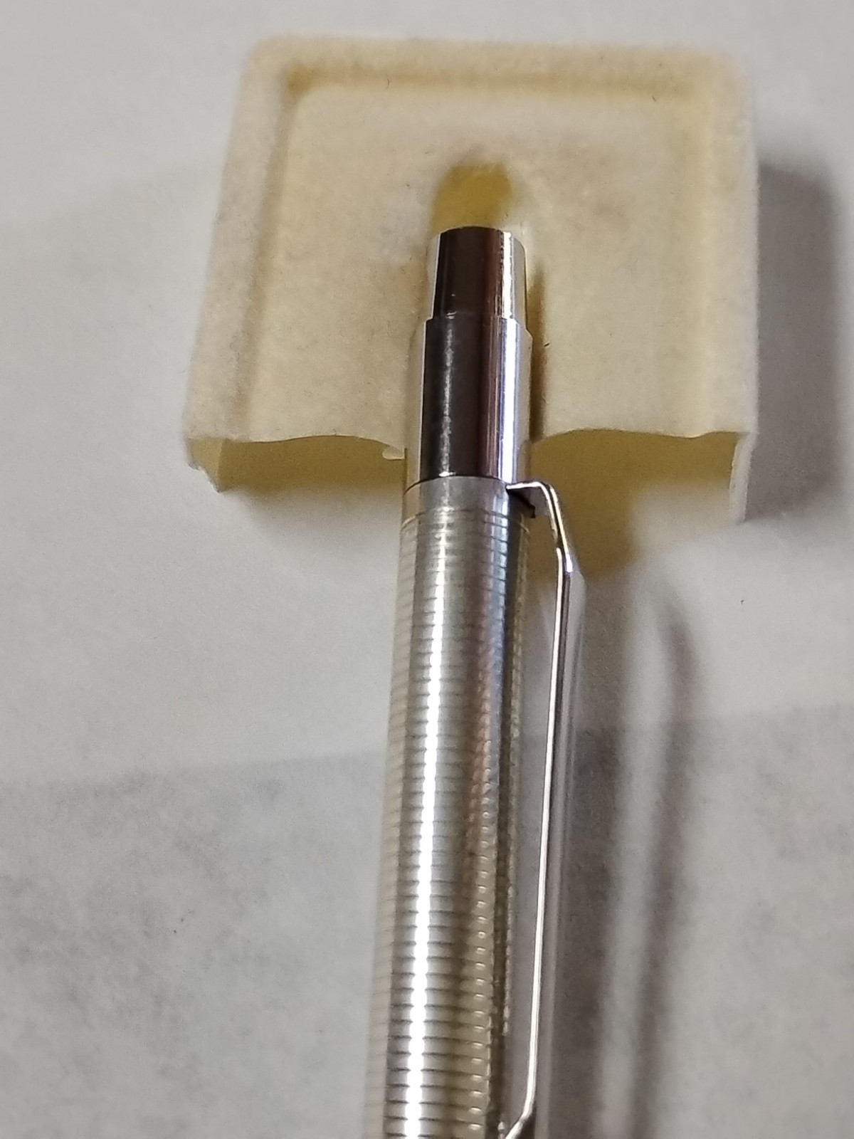 VTG Slim Ribbed Sterling Silver Ballpoint Pen NOS Tested-Works In Original Case