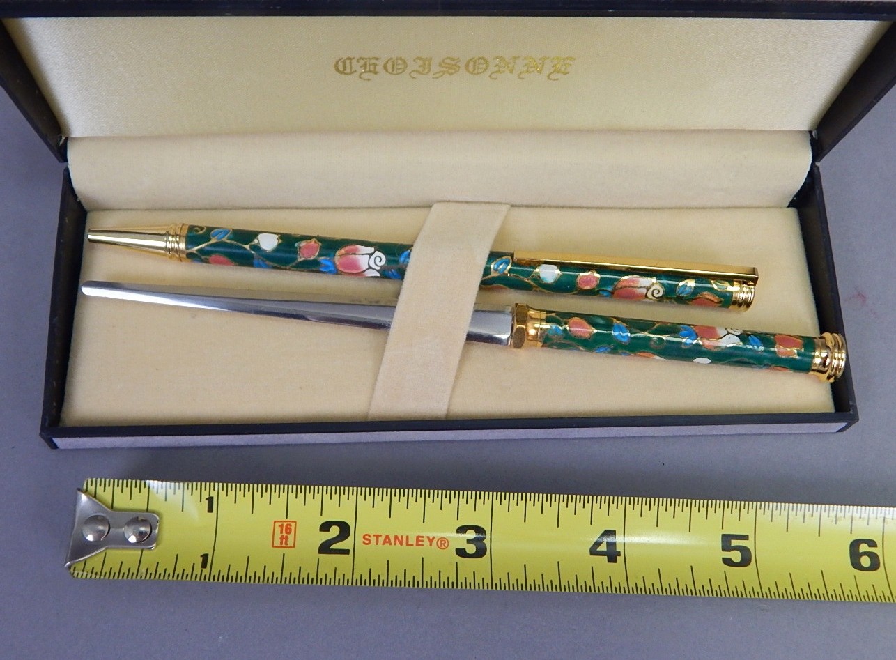 Vintage Chinese Cloisonne Enameled Ink Pen Letter Opener Sewing Thimble Lot