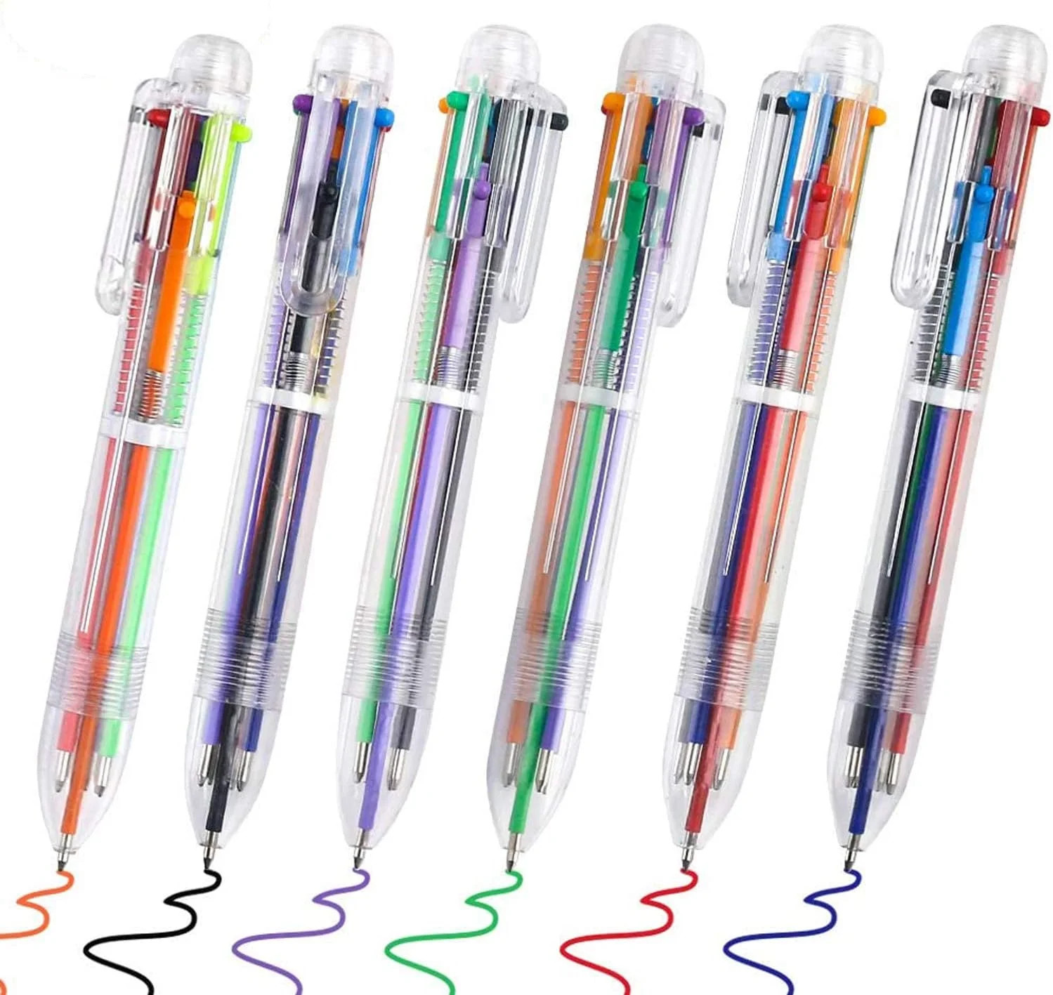 6 Pack Multicolor Pen, 6-Color Retractable Ballpoint Pens, Fun Pens | 0.5mm 6-in