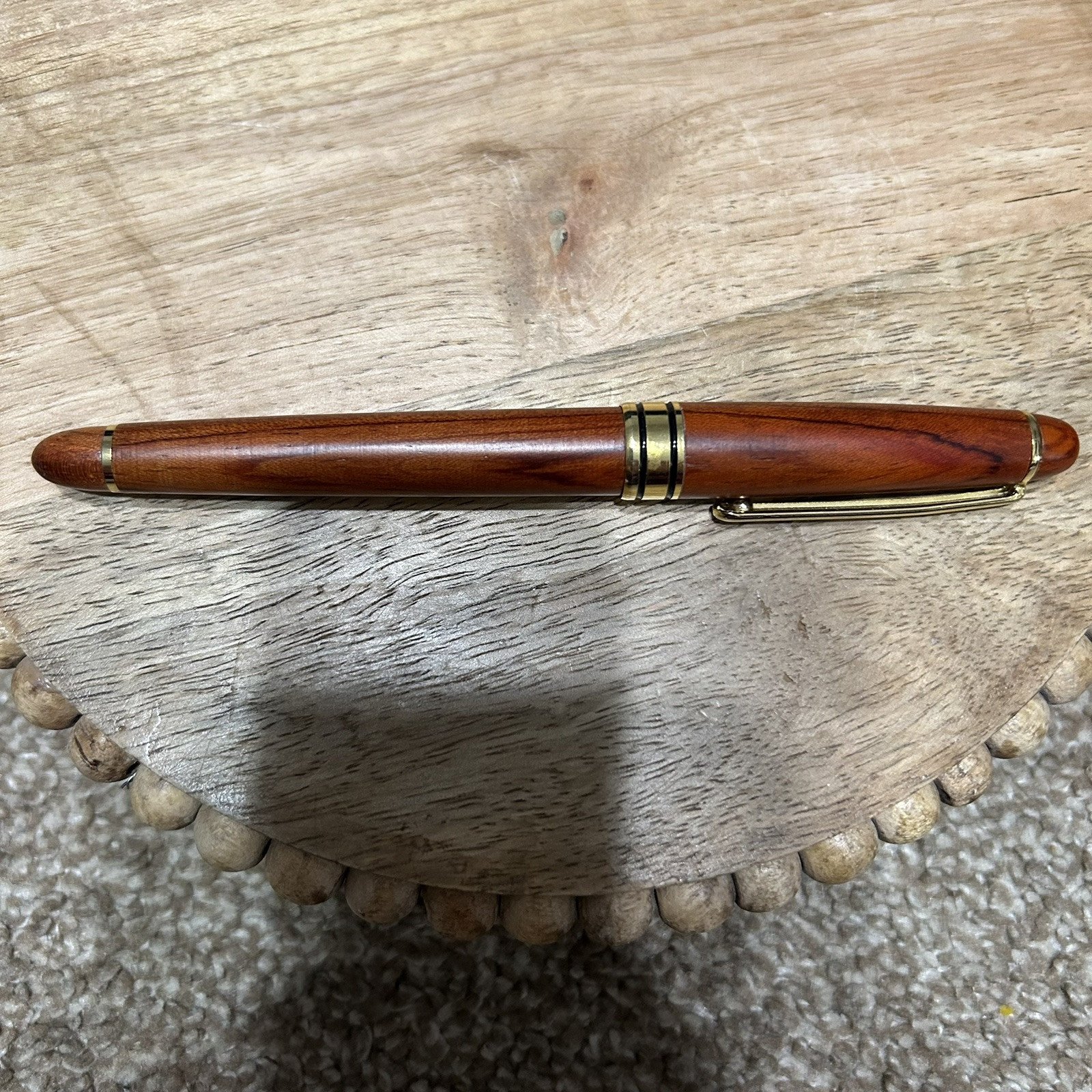 Hauser Germany Polished Wood Ballpoint Pen Wood Grain Gold Tone