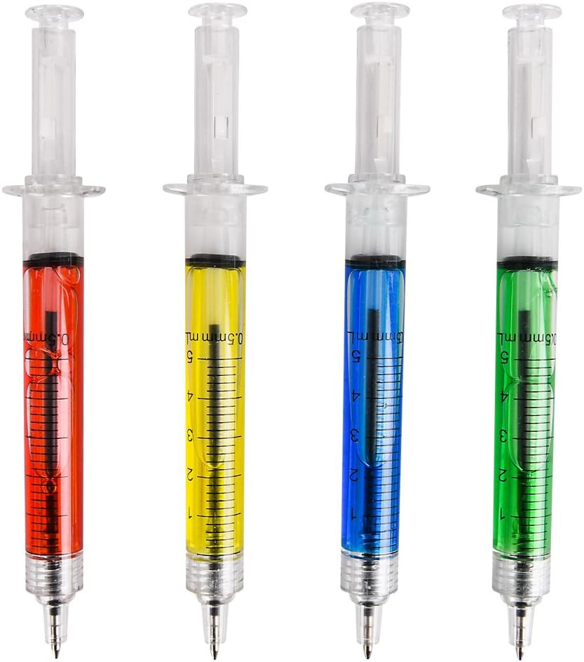 Syringe Pens – (Bulk Pack of 24) Retractable Fun Multi Color Novelty Pen for …