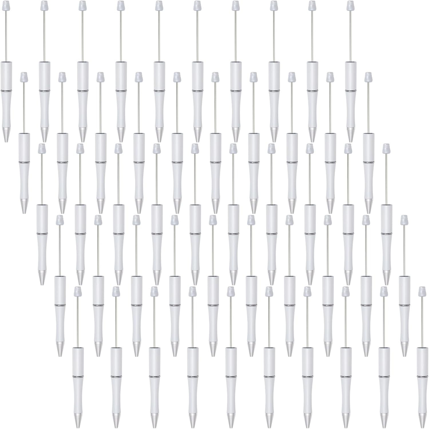 50Pcs White Beadable Pens Plastic Bead Black Ink Ballpoint DIY Cute Cool Pens fo