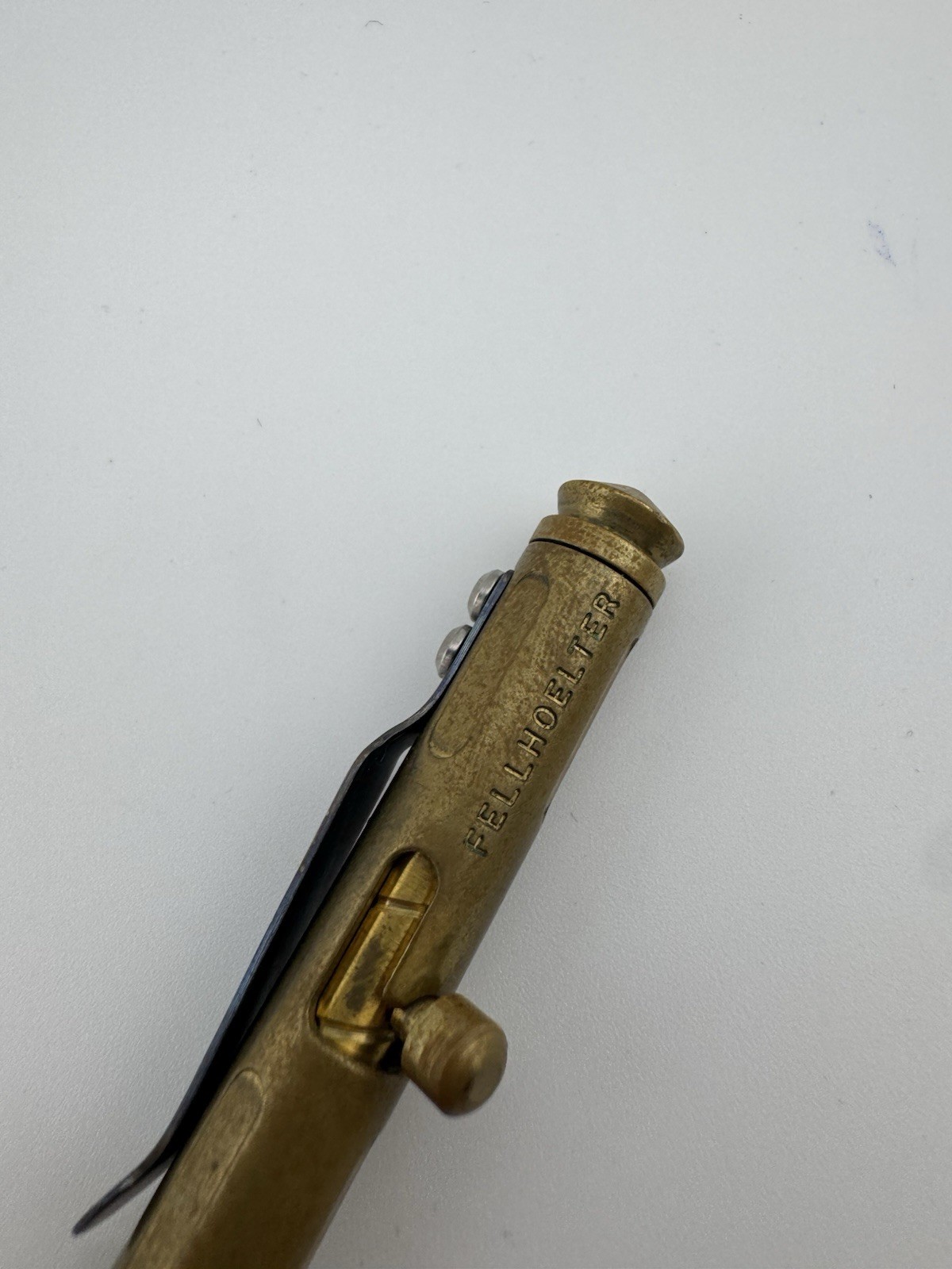 Original Brian Felholter Mini Custom Brass Titanium Blue Mokuti Pocket Clip Pen