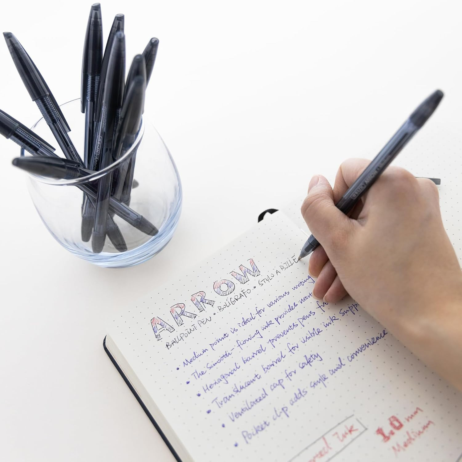 Arrow Ballpoint Pens, 1.0 Mm Medium Point Black Color Stick Pen, Smooth Writing