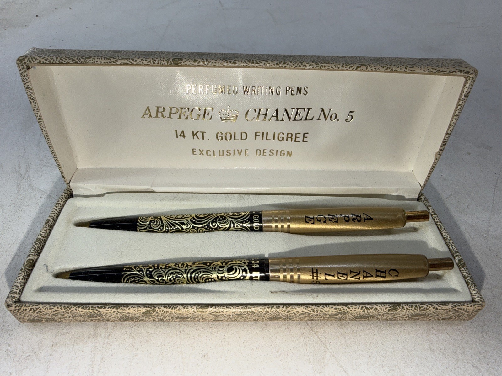 Vtg MCM Arpege Chanel No.5 14k Gold Ballpoint Pen Set in Box