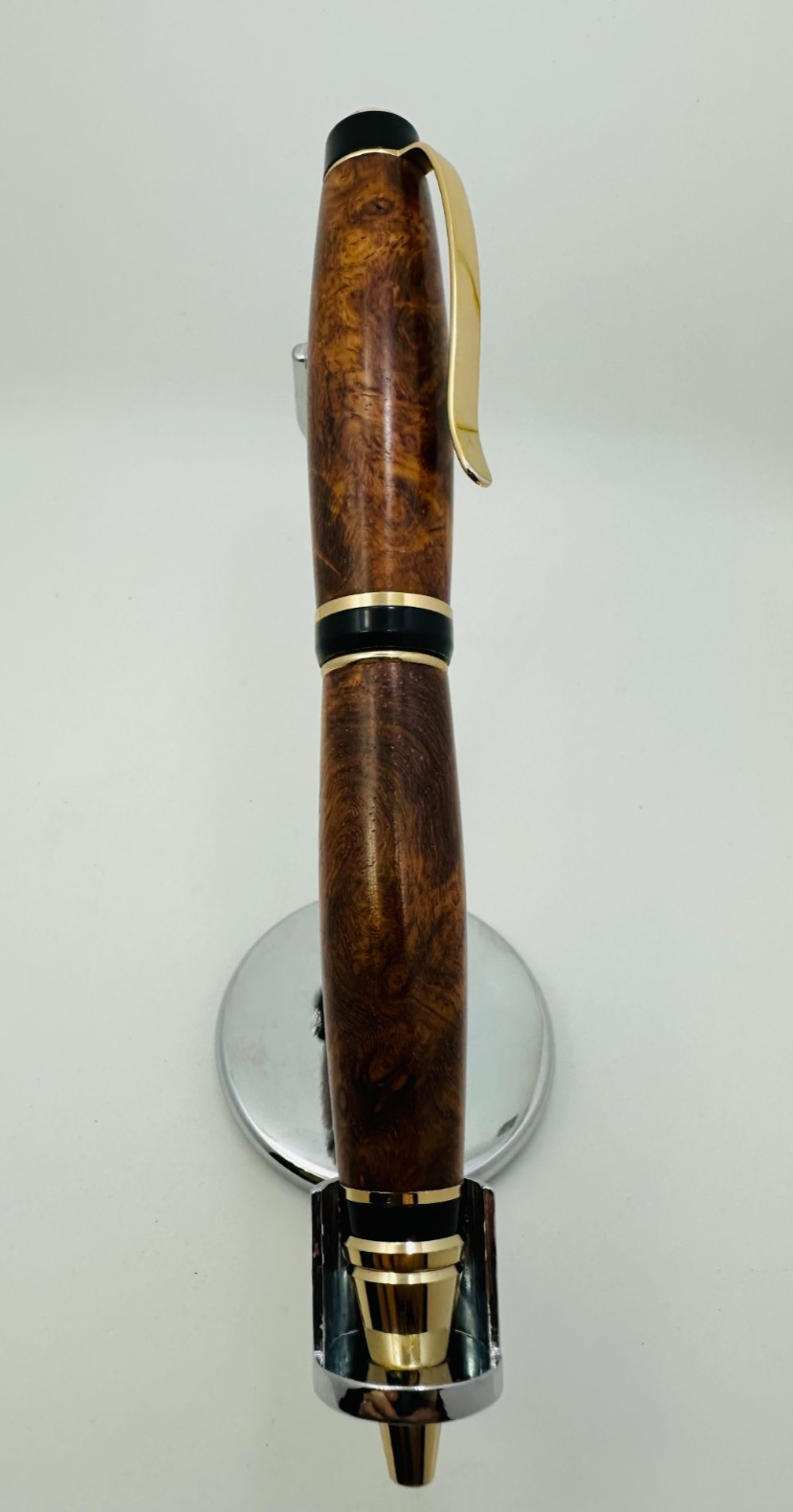Handmade Amboyna Burl Cigar Style Ballpoint Pen – Gold & Black – Gift Box