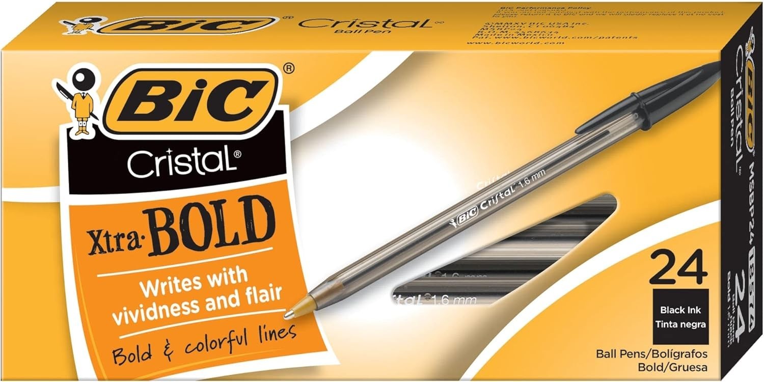 Experience Smooth Writing with Cristal Xtra Bold 1.6mm Ballpoint Pens, 24-Pack