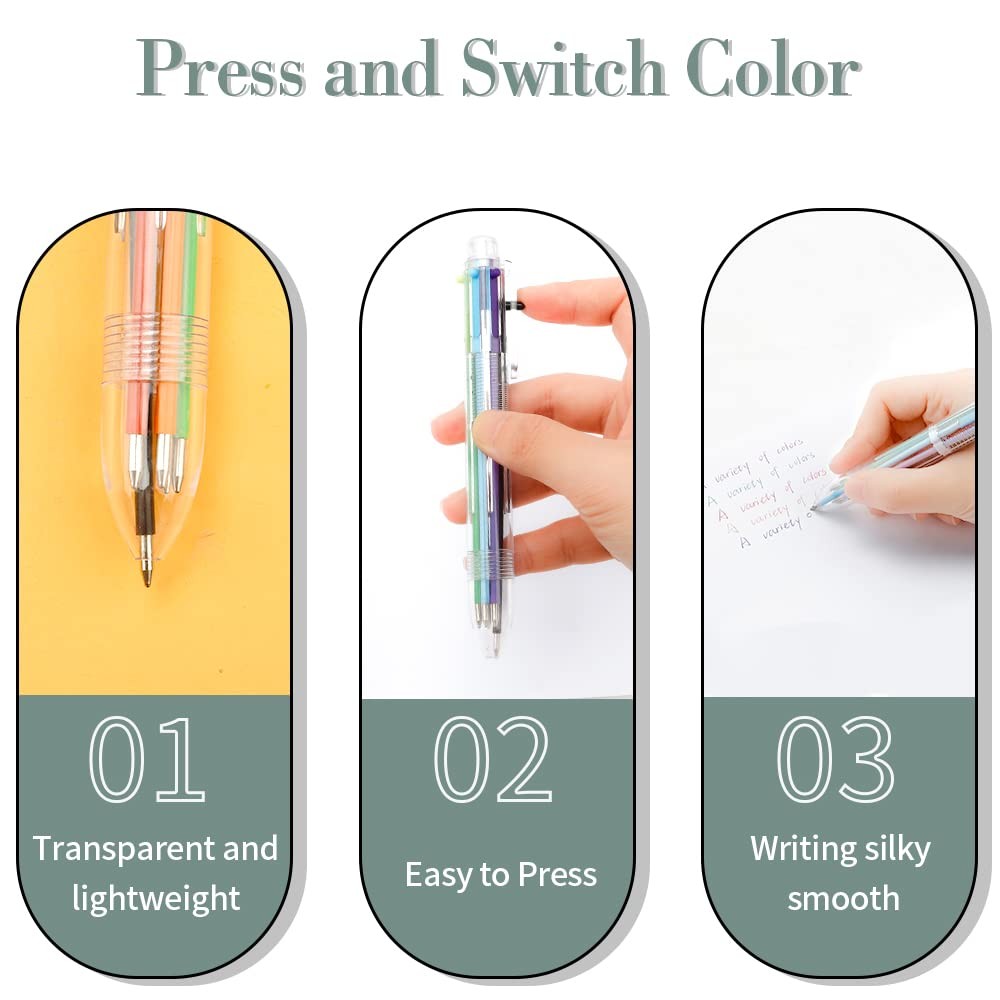 Multicolor Pen in One 0.5mm 6-in-1 Retractable Ballpoint Pens 6 Colors Multi Col