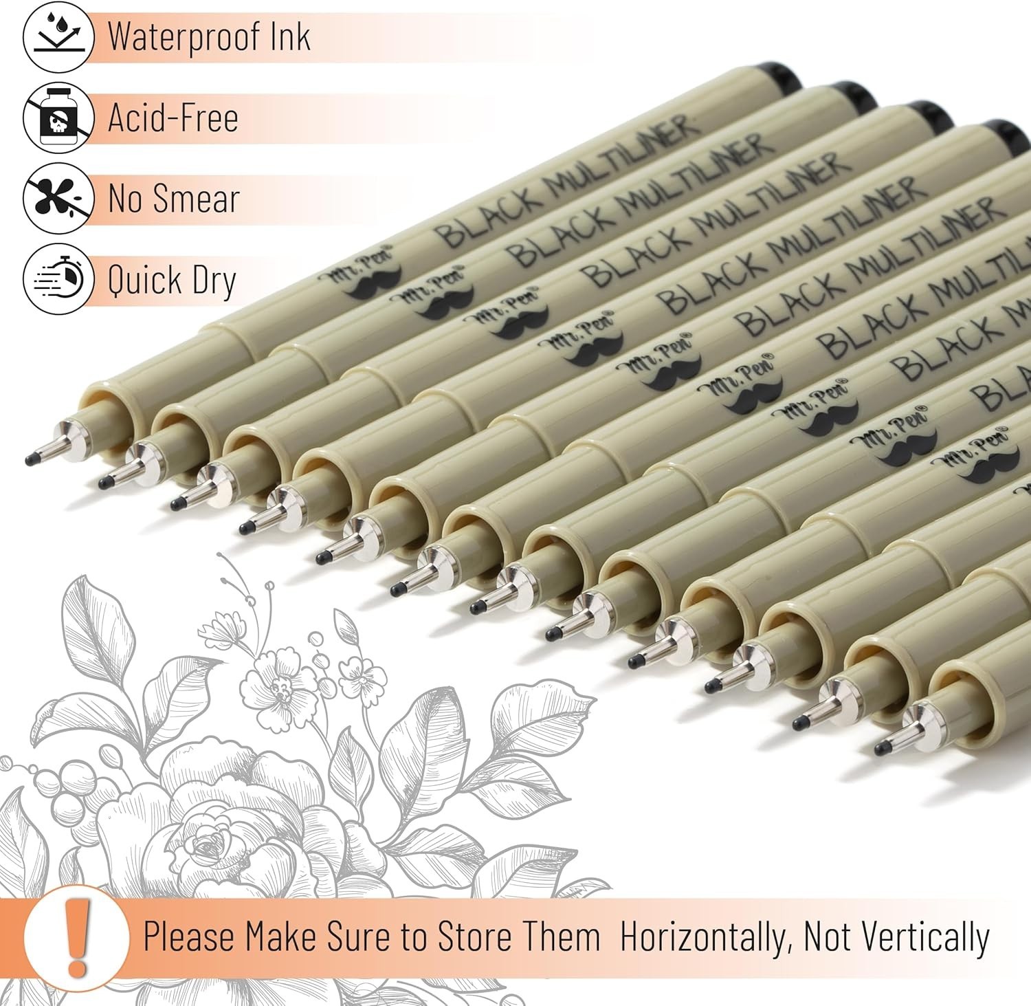 Precision 0.5mm Black Fineliners – Ideal for Sketching & Journaling, 12 Pack