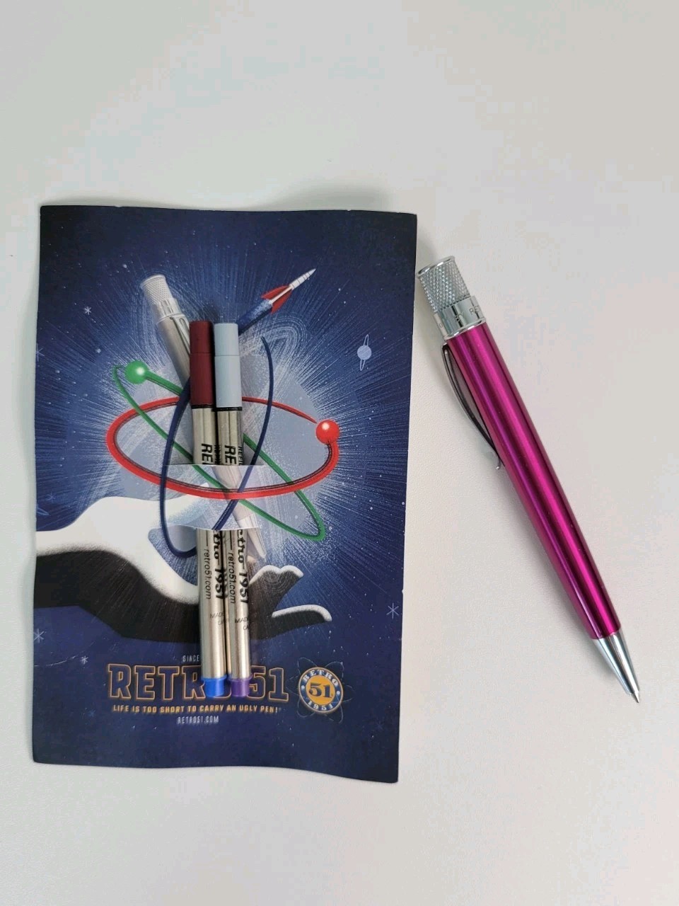 Retro 51 Tornado Hot Pink Rollerball Pen + 3 Refills (1 Installed, 2 New)
