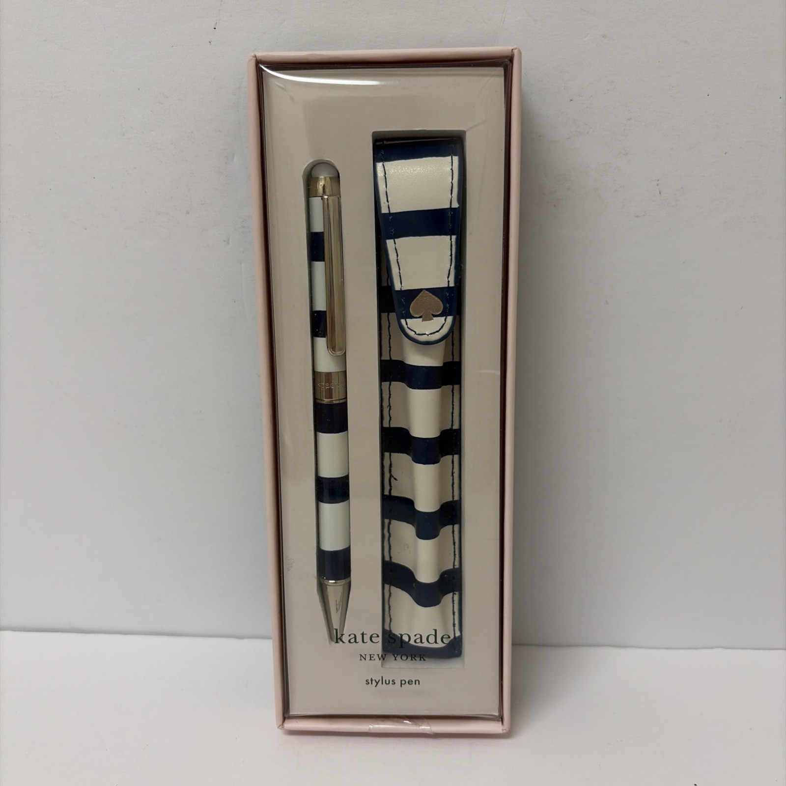 Kate Spade New York Stylus Pen with Pouch Striped Navy Blue And White New in Box