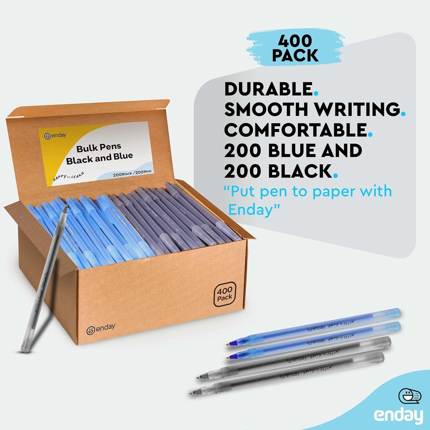 Enday Pens Bulk Black Pens Blue Pens Ballpoint, Medium Point (1.0mm), Flexible R