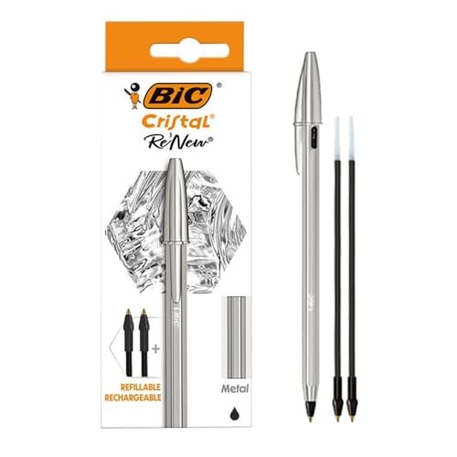BIC Cristal Re’new Ballpoint Pen CRBLK-3P 1.0mm with 2 Refills New Japan FS