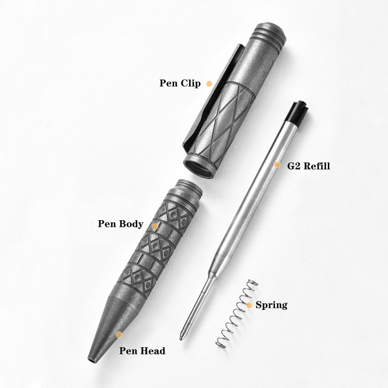 EDC Titanium Pocket Ball Pen Office Signature Working Stationery w/ 5 G2 Refills