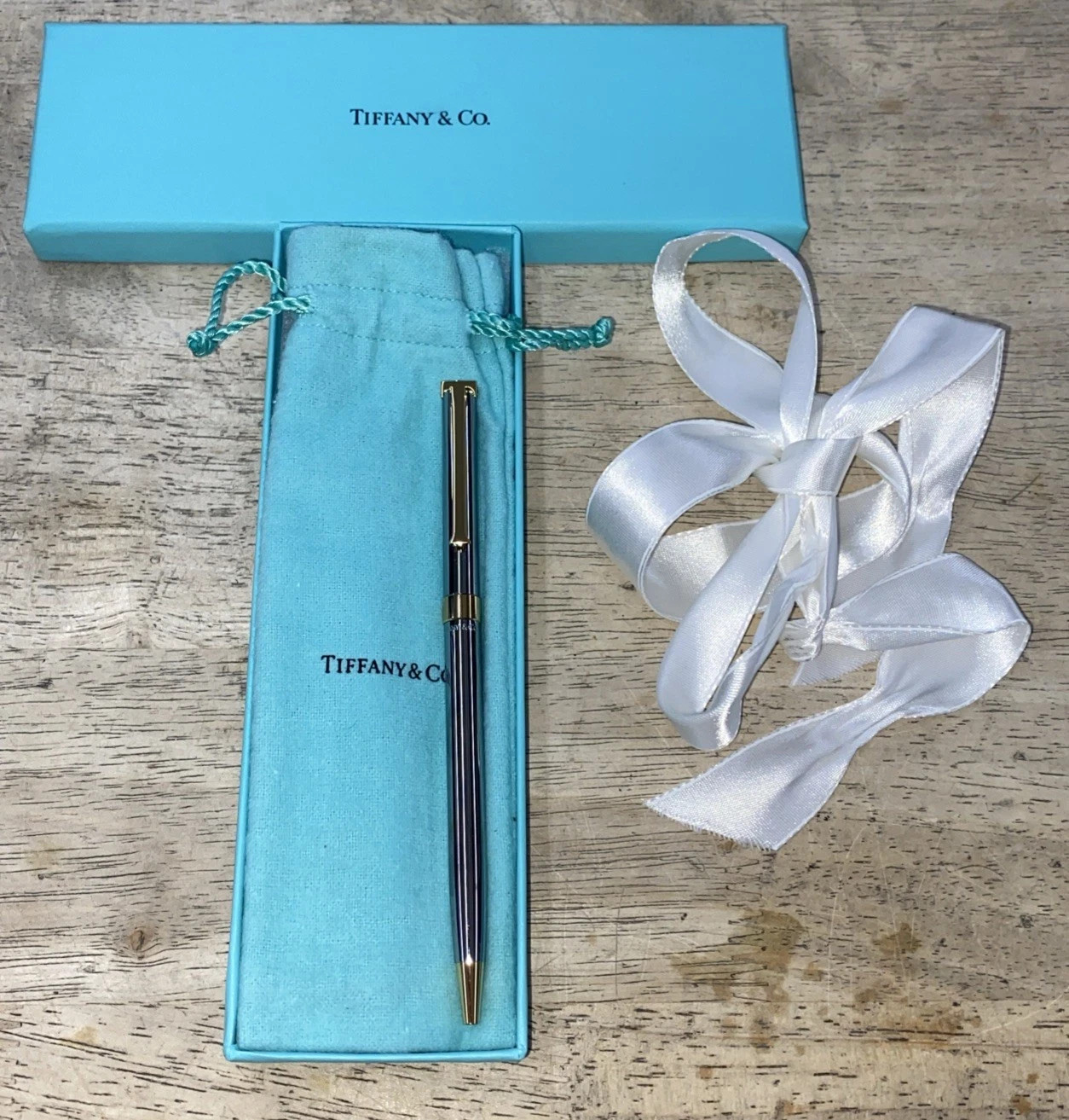 Tiffany Silver & Gold «T» Clip Ballpoint Pen NEW