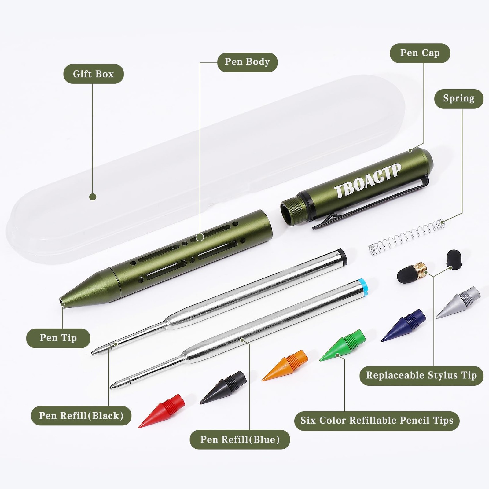 Tboactp 4.7 Mini 3 Edc Ballpoint Pen Pencil And Stylus In One 2 Refill 6 Pencil