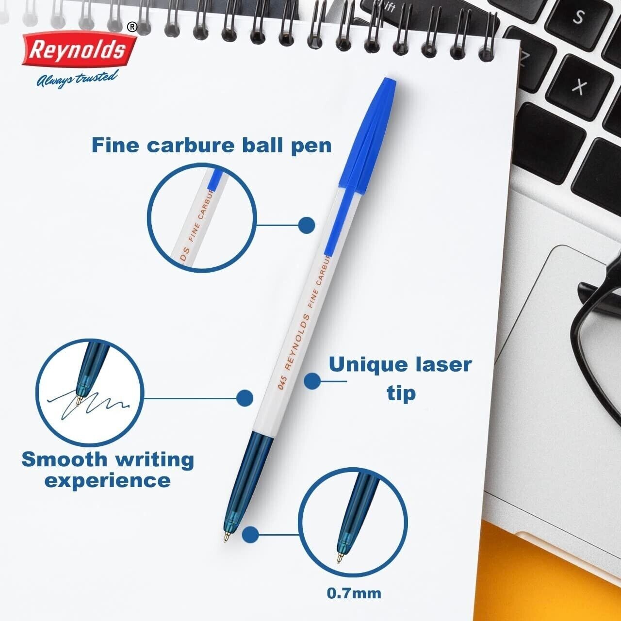 Reynolds 045 Ball Pens | Fine Point (0.7mm) | Blue Ink | 10 Count