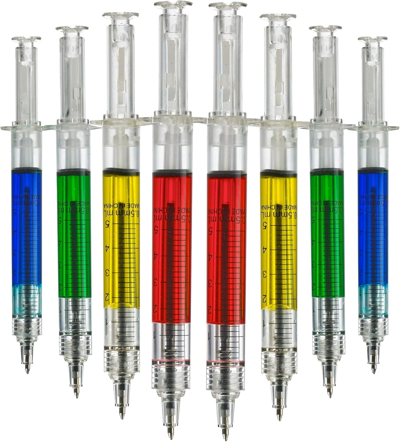 Syringe Pens – (Bulk Pack of 24) Retractable Fun Multi Color Novelty Pen for …