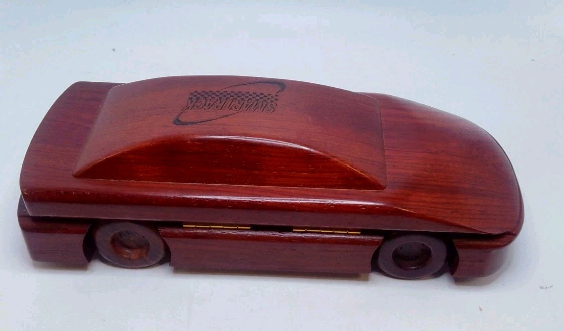 Vintage Solid Wood Sports Car Pen Case W/Pen Working «Smartrack» Advertising