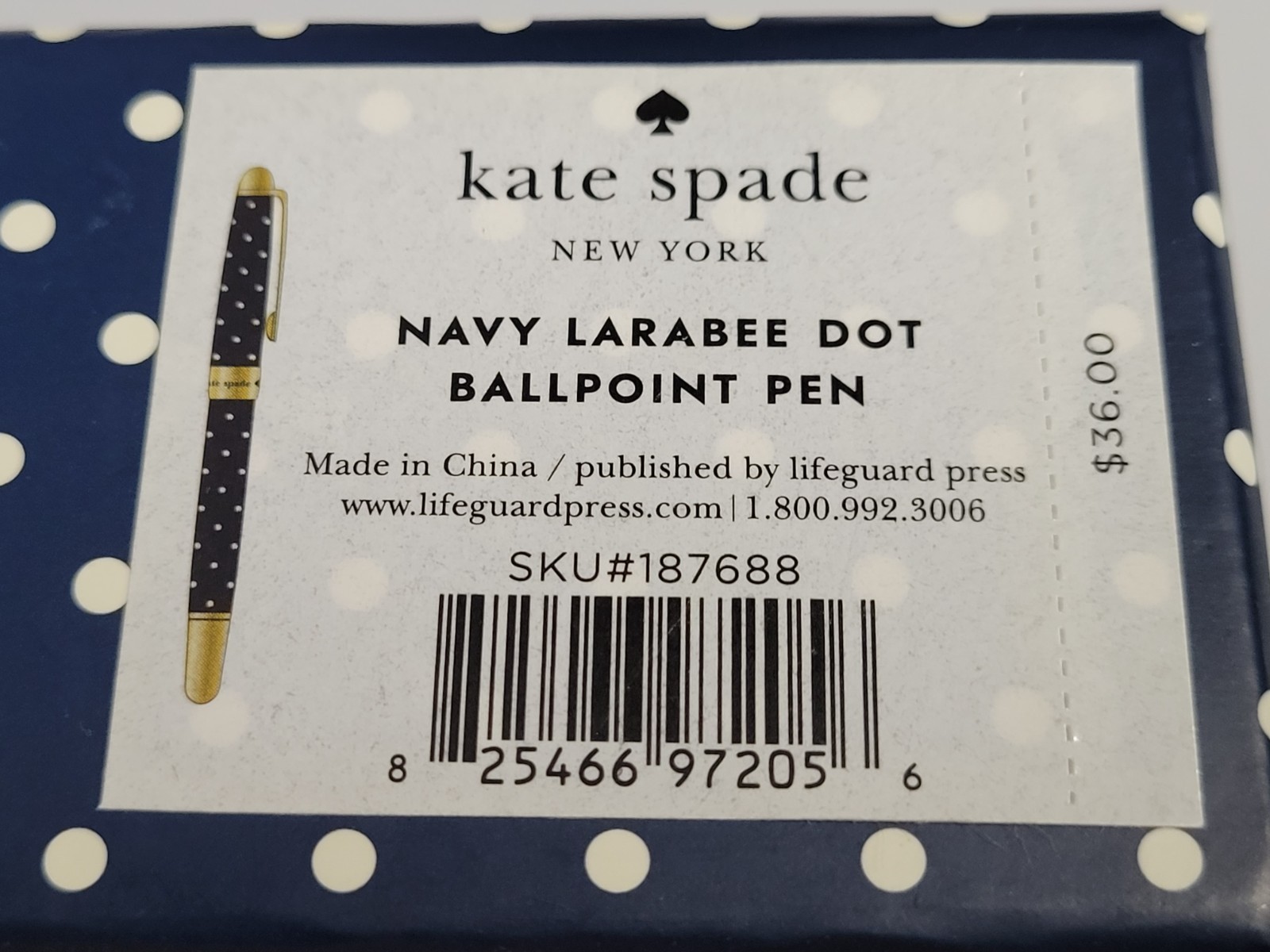 Kate Spade Navy Larabee Dot Ballpoint Pen (2023) Brand New USA Novelty Item