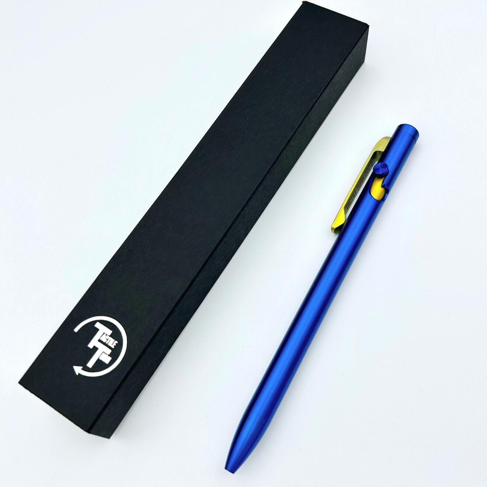 Tactile Turn – Titanium Slim Bolt Action Standard Size Pen Custom Blue & Gold