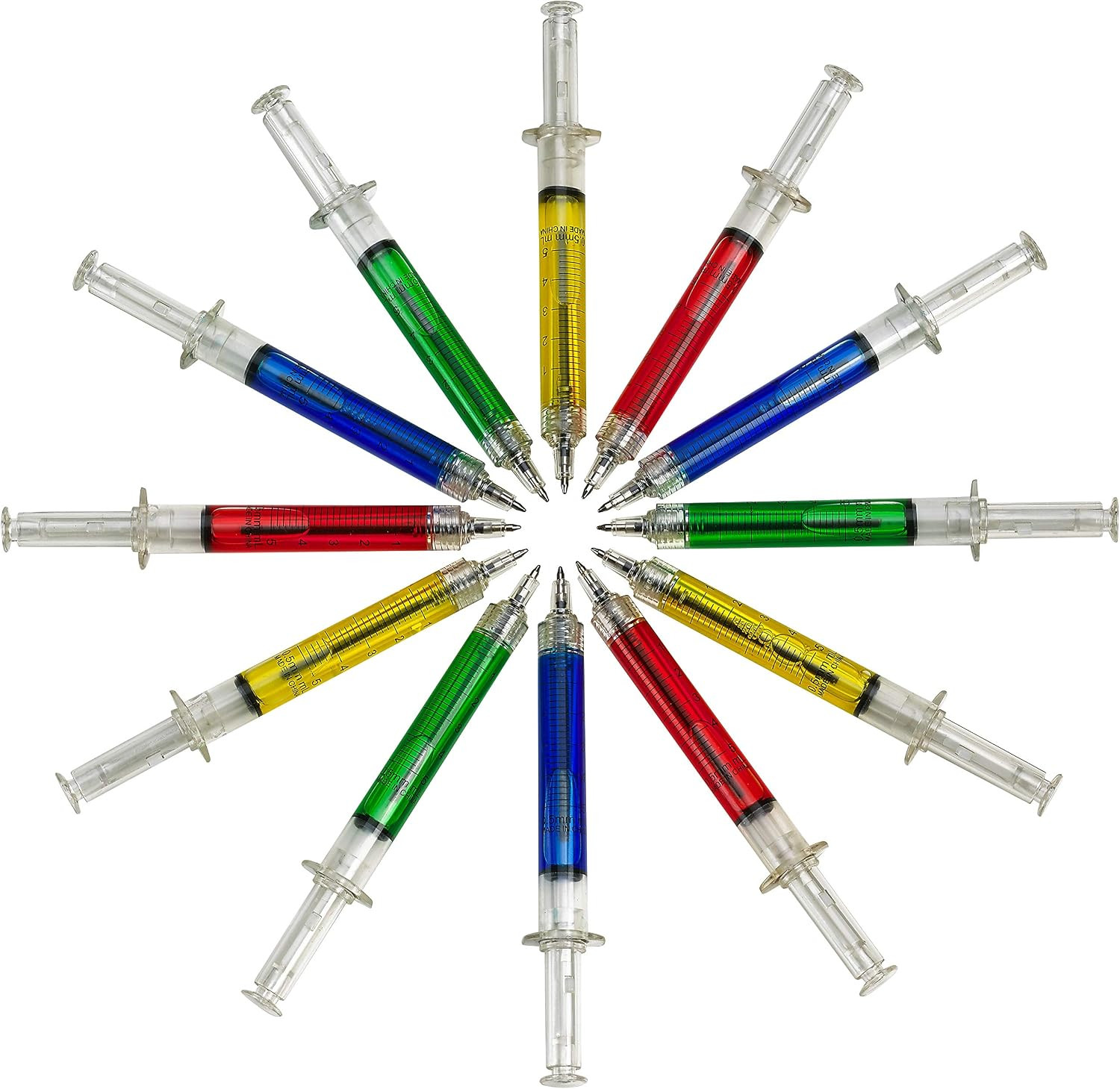 Syringe Pens – (Bulk Pack of 24) Retractable Fun Multi Color Novelty Pen for Nur