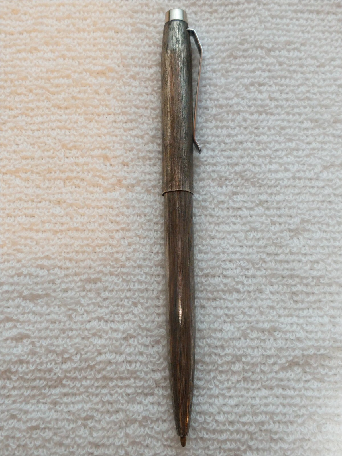 ANTIQUE SOLID STERLING SILVER «925» VINTAGE BALLPOINT PEN CAP ACTION NICE PATINA