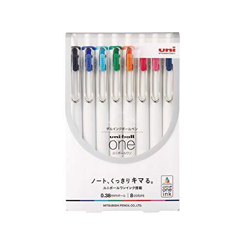 Uni Ball One, Gel Ink 0.38mm Ballpoint Pen, 8 Colors Set 1 Count (Pack of 8)